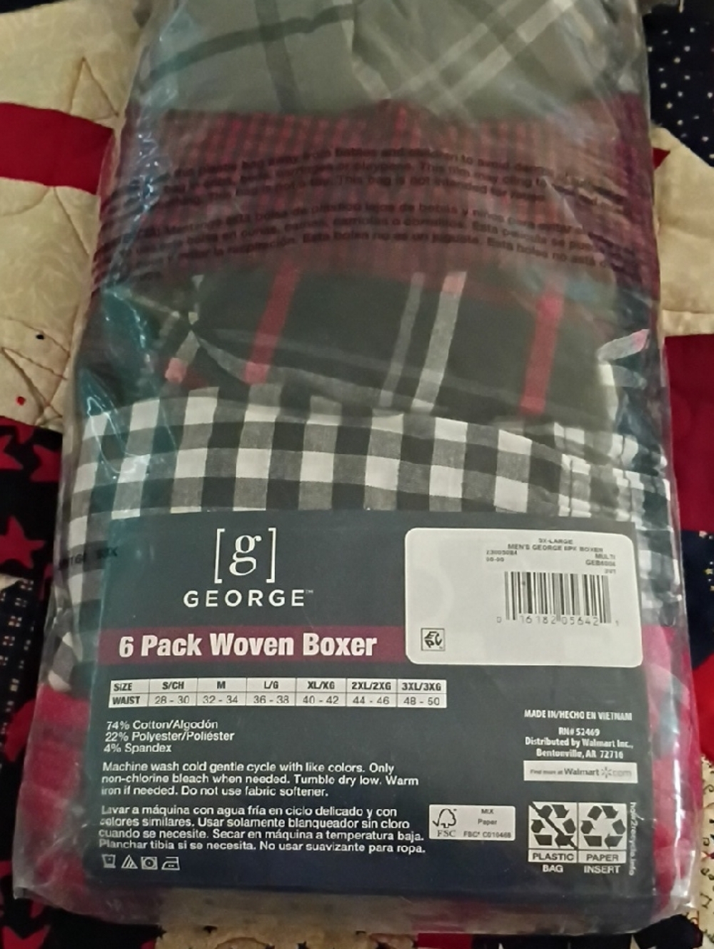 George Men’s 5-Pack Woven Boxers - Black/Gray/Red Plaid